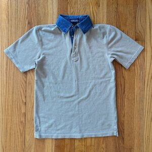 Vintage 90s Lands' End Tan Polo with Denim Collar